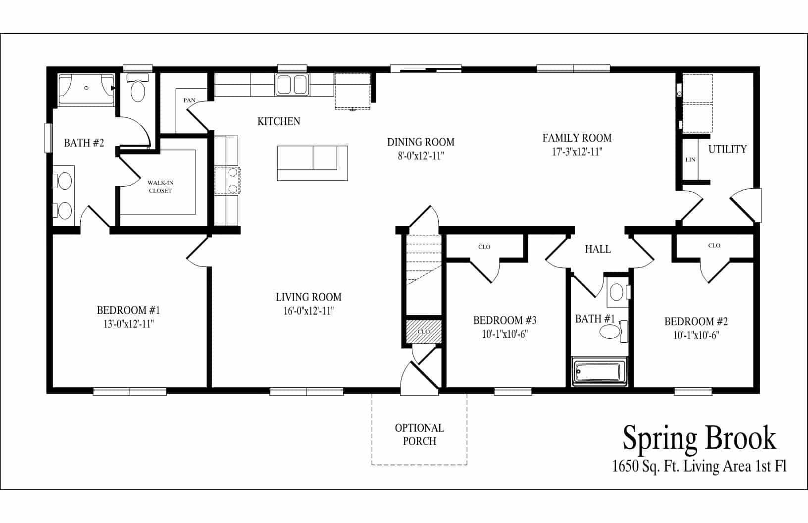 A black and white floor plan of a house called spring brook.