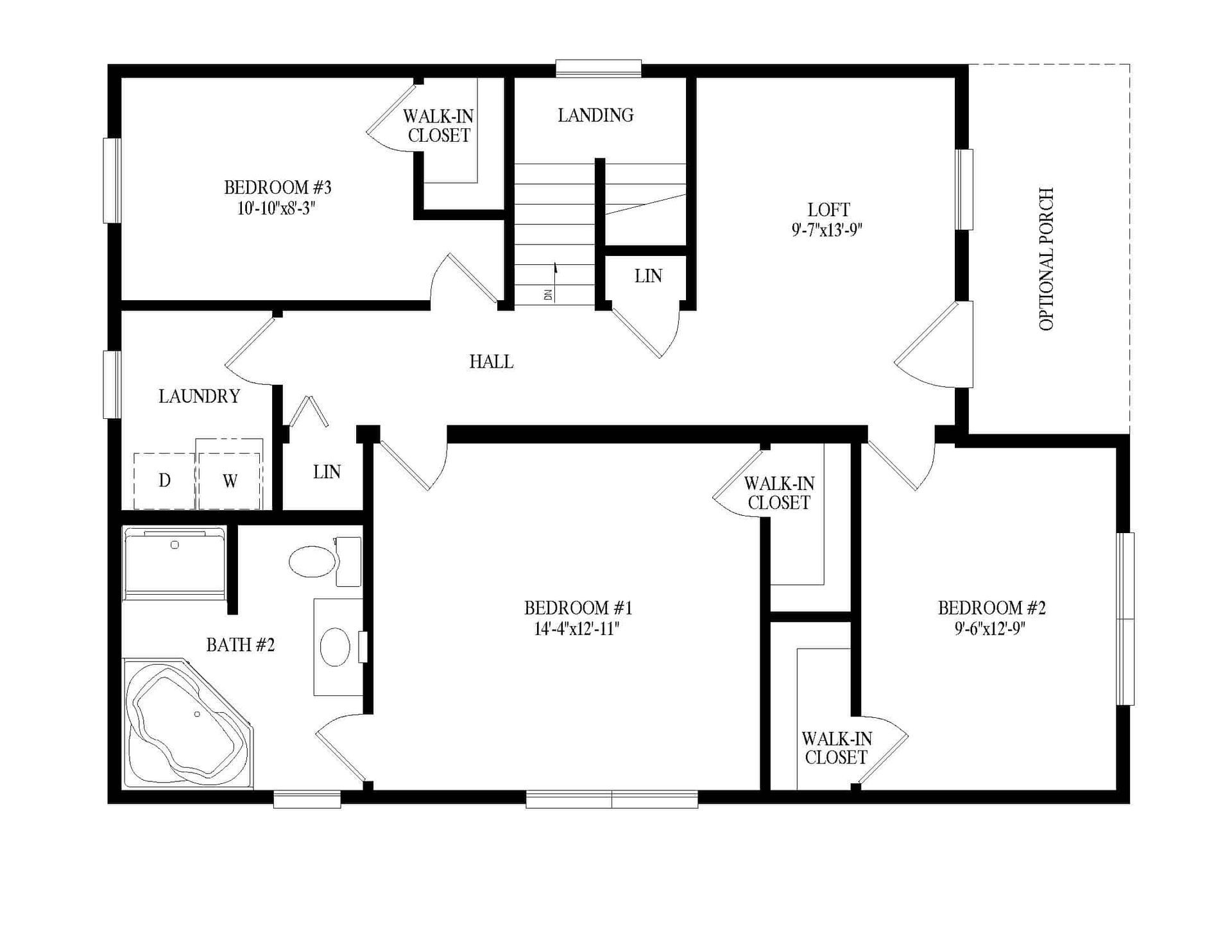 A black and white floor plan of a house with a bathtub.