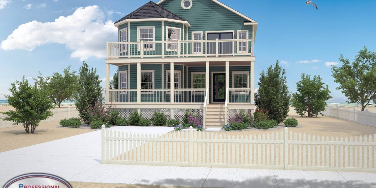 An artist 's impression of a house on the beach.