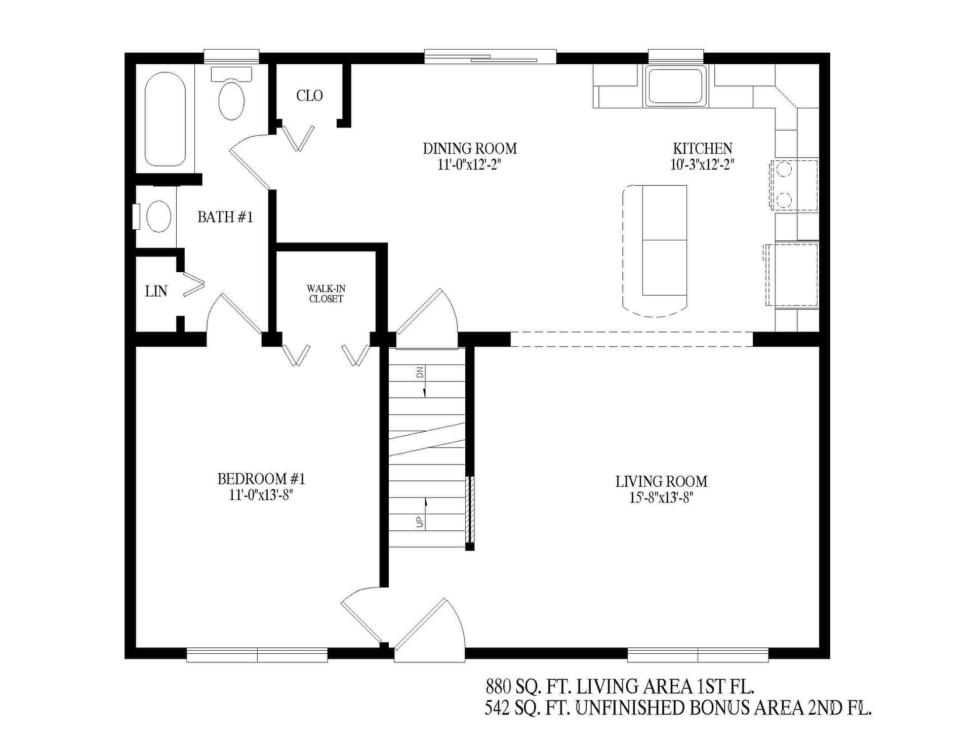 A black and white floor plan of a house with stairs.