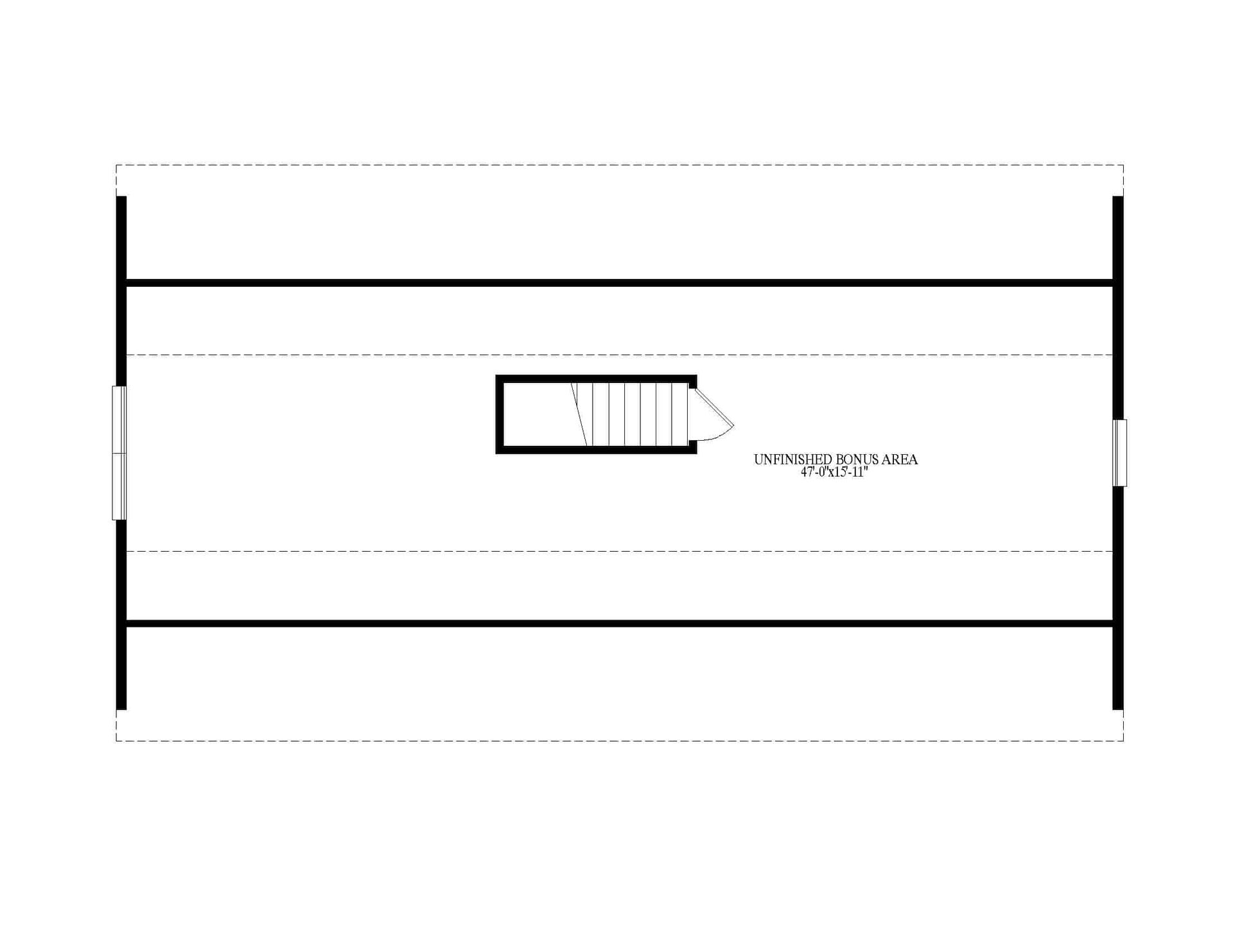 A black and white floor plan of an attic with a staircase.