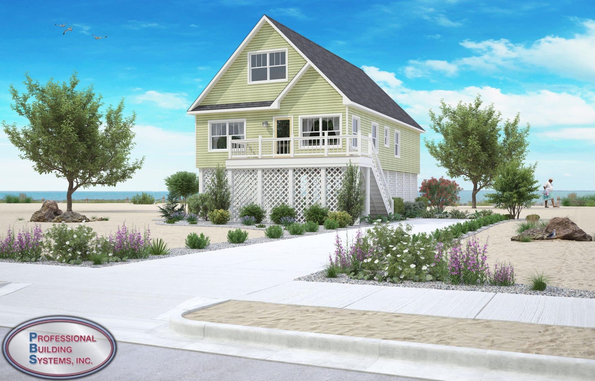 An artist 's impression of a house on the beach