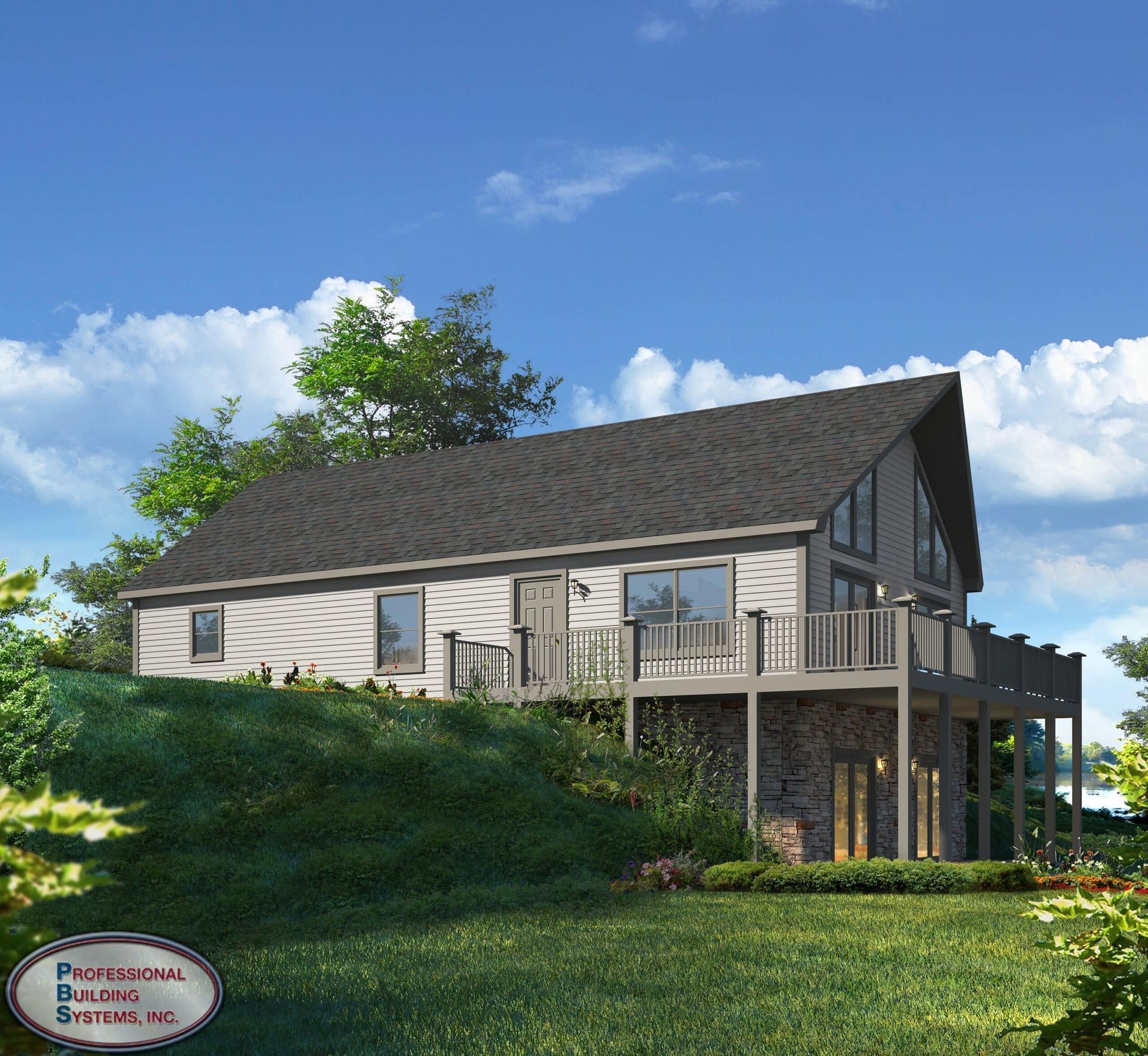 An artist 's impression of a house with a large deck