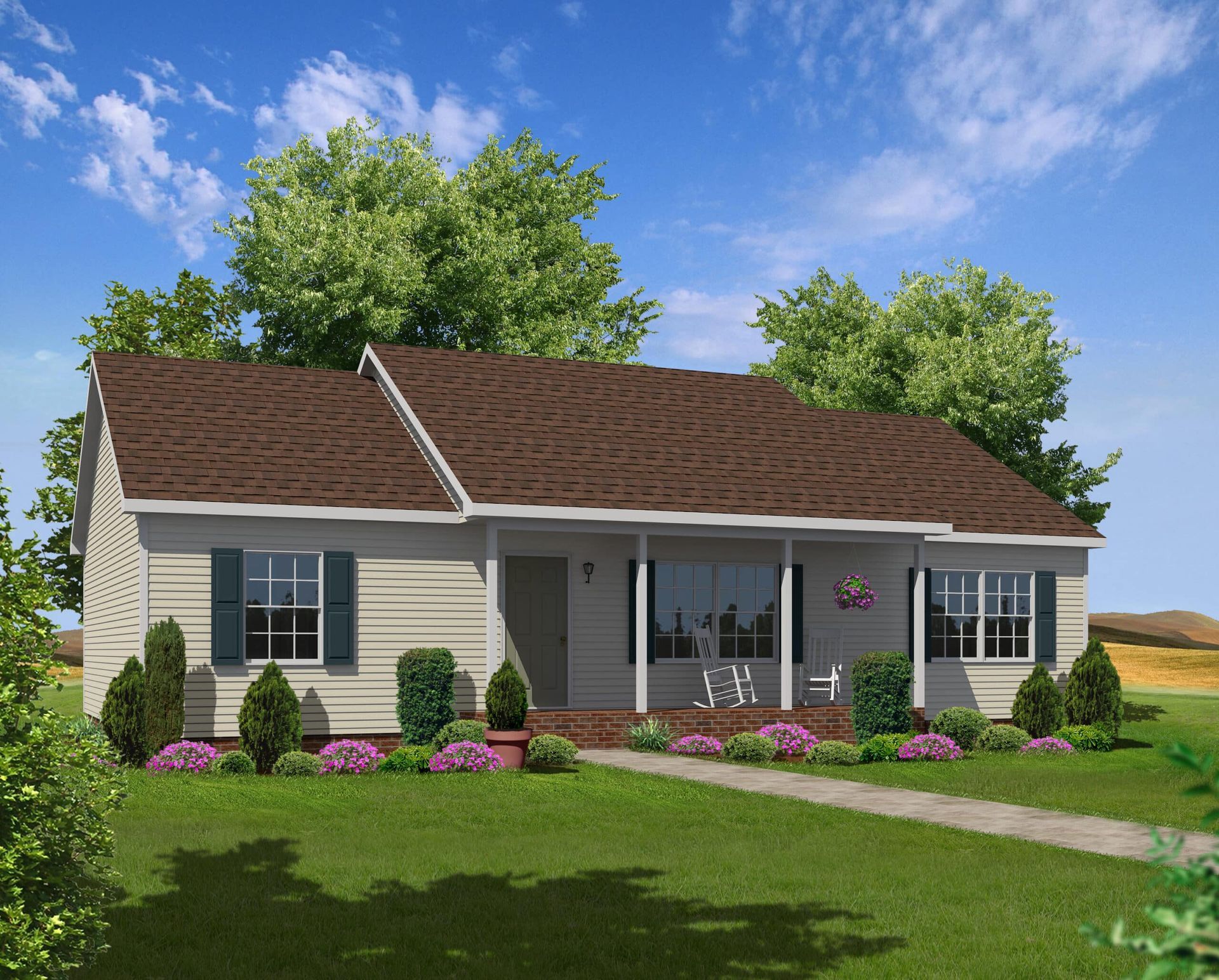 An artist 's impression of a house with a brown roof