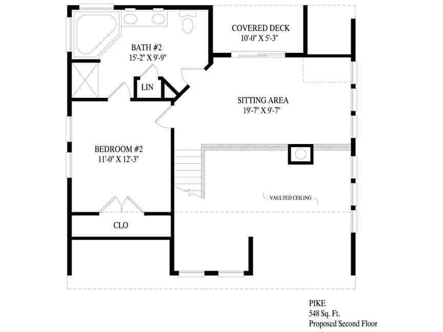 A floor plan of a house with a sitting area and a covered deck.