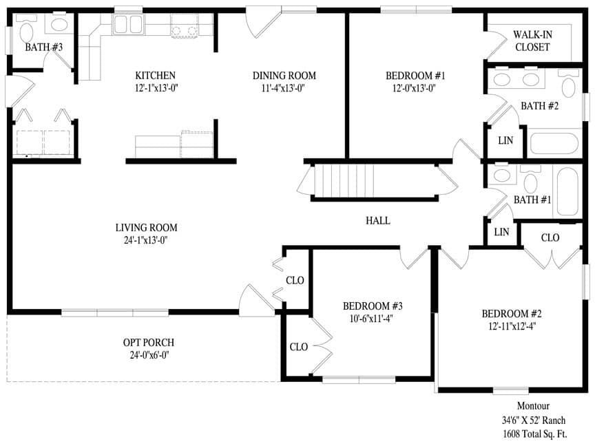 A black and white floor plan of a house.