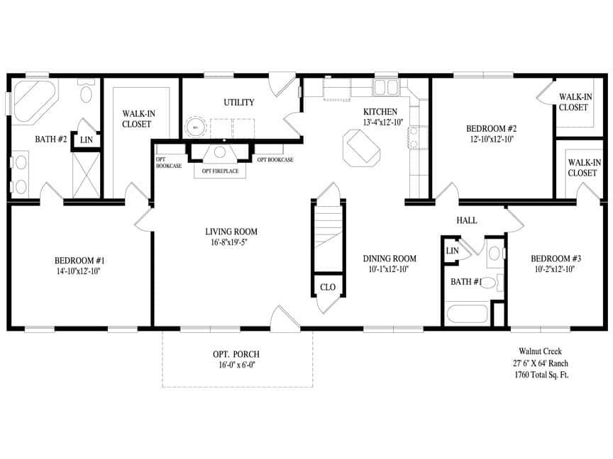 A black and white floor plan of a mobile home.