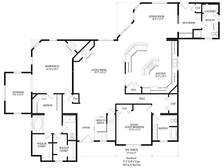 A black and white floor plan of a house