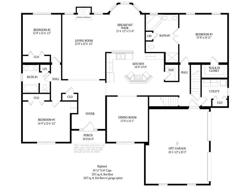 A black and white floor plan of a house.