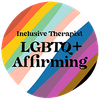A round, rainbow-striped logo that reads 