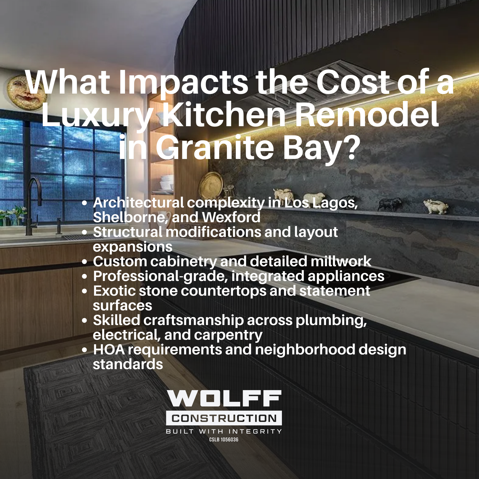 Luxury kitchen remodel in Granite Bay showcasing custom cabinetry, stone surfaces, and expert craftsmanship.