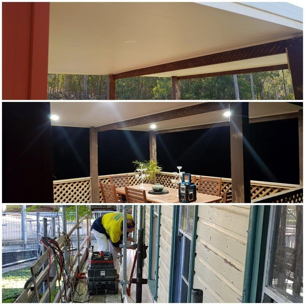 A Man Is Working On A Porch With A Table And Chairs — Mid Coast Coatings In Kempsey, NSW