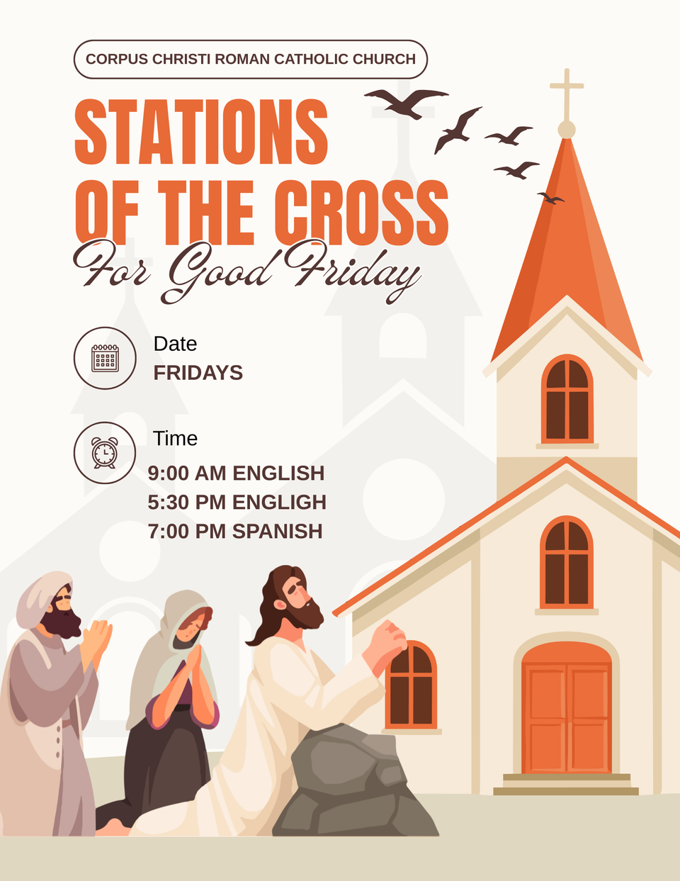 A flyer for Corpus Christi Roman Catholic Church titled 