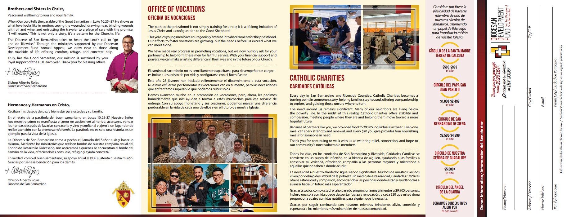 2026 DDF Brochure with text, photos of people, and church logos.