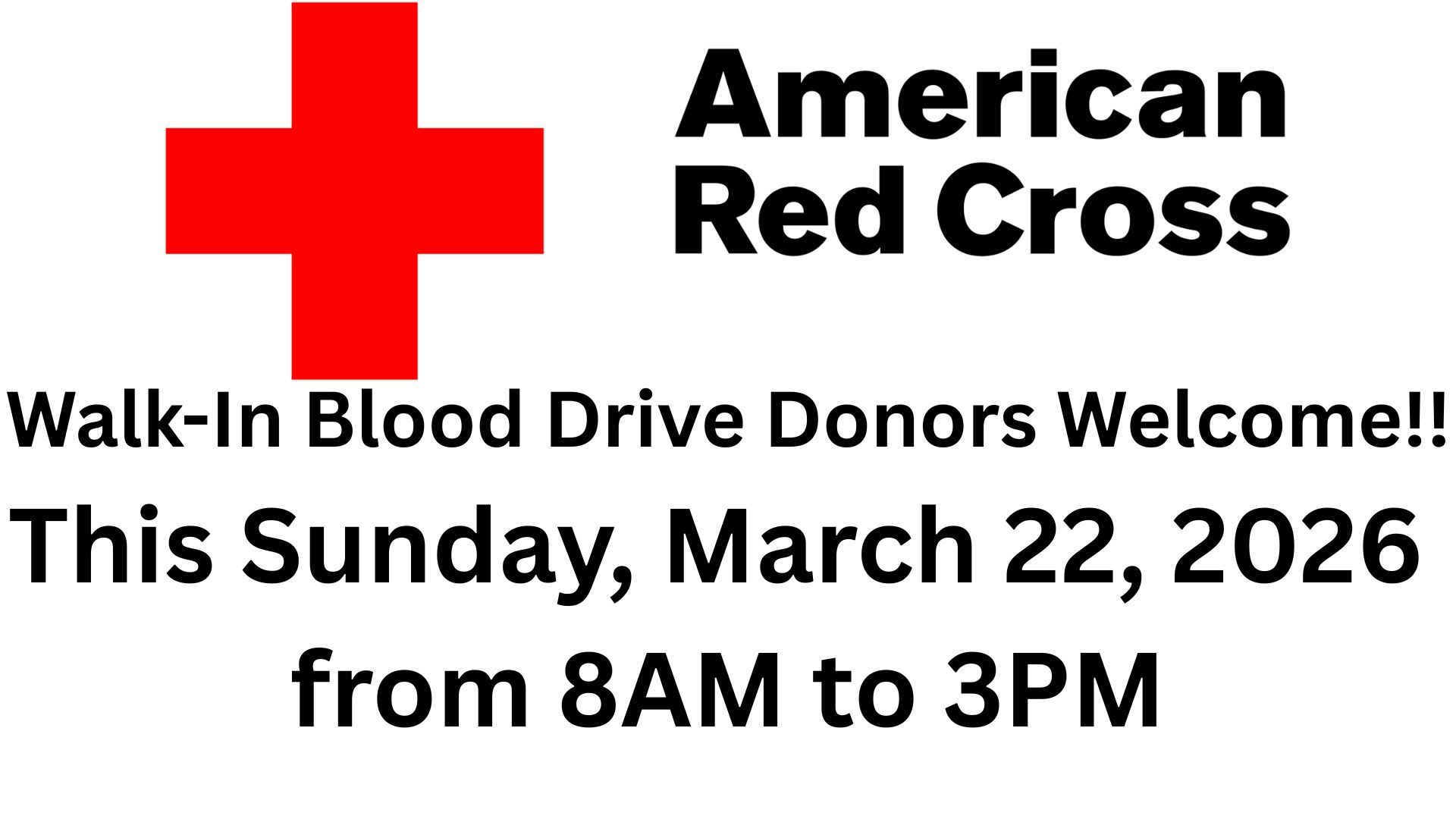 American Red Cross blood drive sign with a red cross logo and contact information for Jose Ramirez at (951) 323-6437.