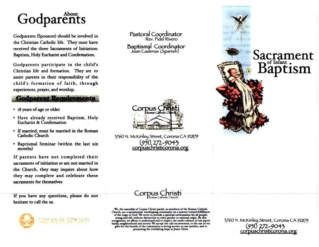 Brochure about godparents and Baptism; contains religious text and imagery.