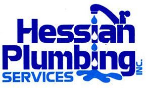 Hessian Plumbing Services logo in blue text with a stylized water drop and pipe graphic