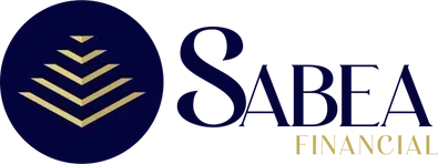 Logo for Sabea Financial: a navy blue circle with a gold layered chevron design and the company name.