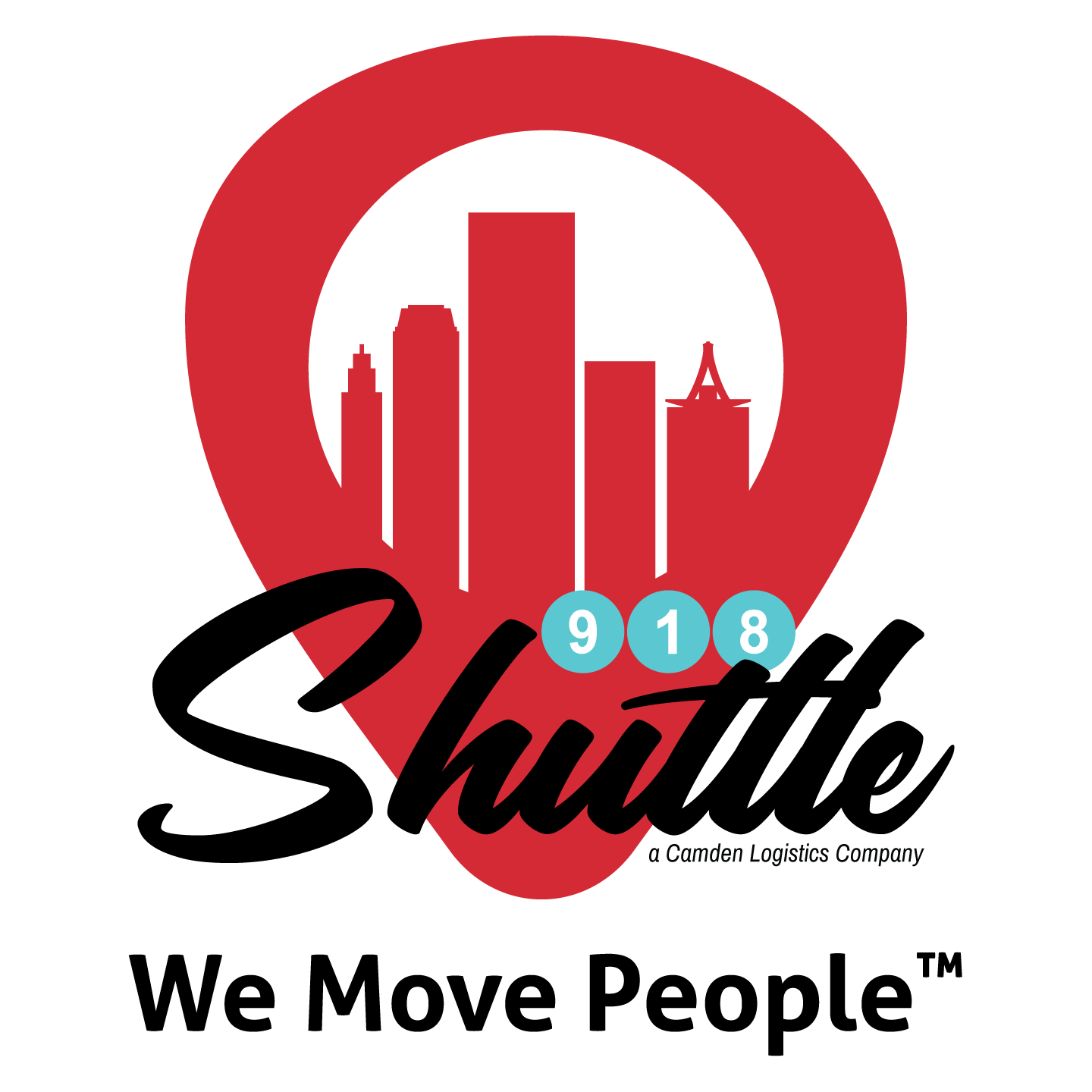 A logo for 918 shuttle that says we move people