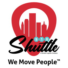 A logo for 918 shuttle that says we move people