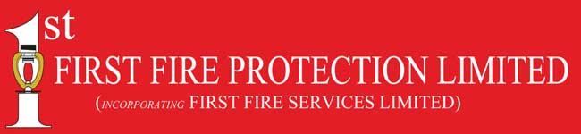 The logo for first fire protection limited is red and white