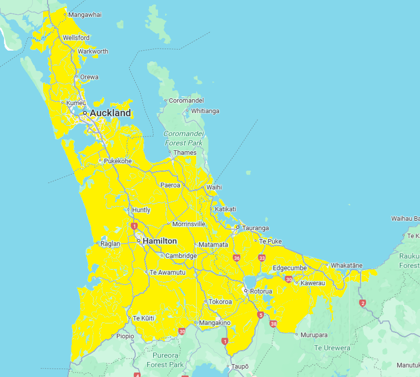 Service coverage area Service coverage area of Greenside Energy covering Auckland, Bay of Plenty, and Waikato Region.