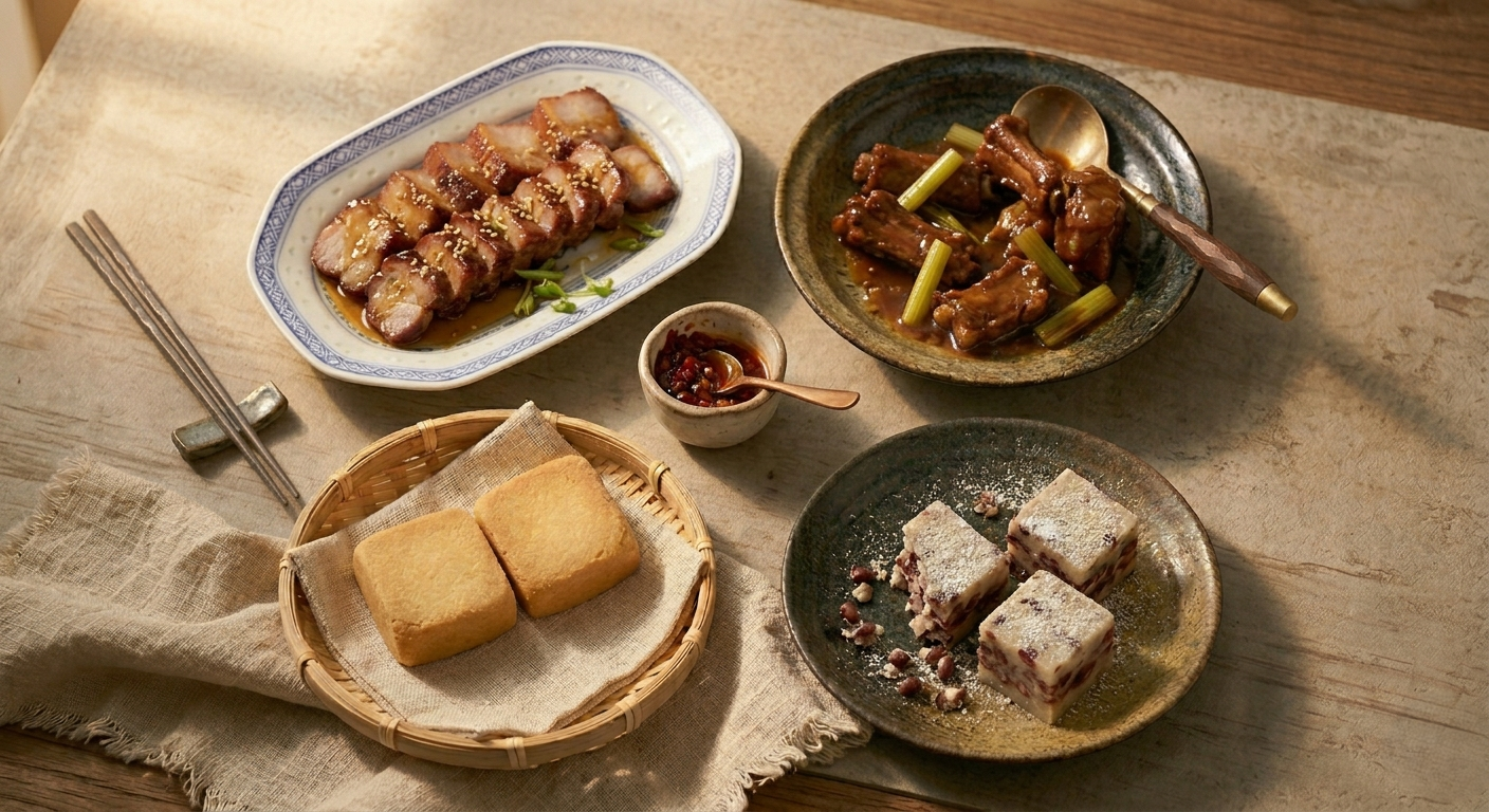 蜜汁叉燒、糖醋排骨/鳳梨酥、紅豆糕