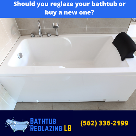 a picture of a bathtub that says should you reglaze your bathtub or buy a new one