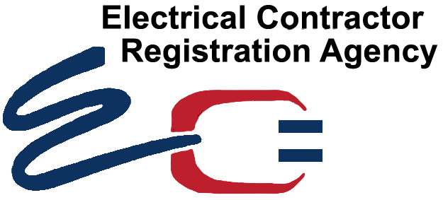 Logo of Electrical Contractor Registration Agency. Features a stylized E with a plug icon.