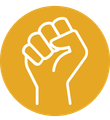 graphic of closed hand like a fist in the air - image is to illustrate courage value