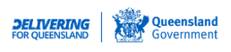 Delivering for Queensland logo beside Queensland Government crest and text on blue background