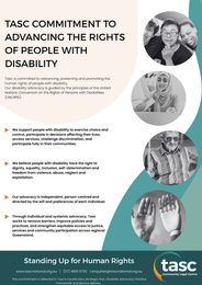 Poster with greyscale photos of smiling people with disabilities, a woman wearing wearing a hijab saying thank you in sign language, an older man with a mobility cane and hands - one of which is prosthetic. The text reads,