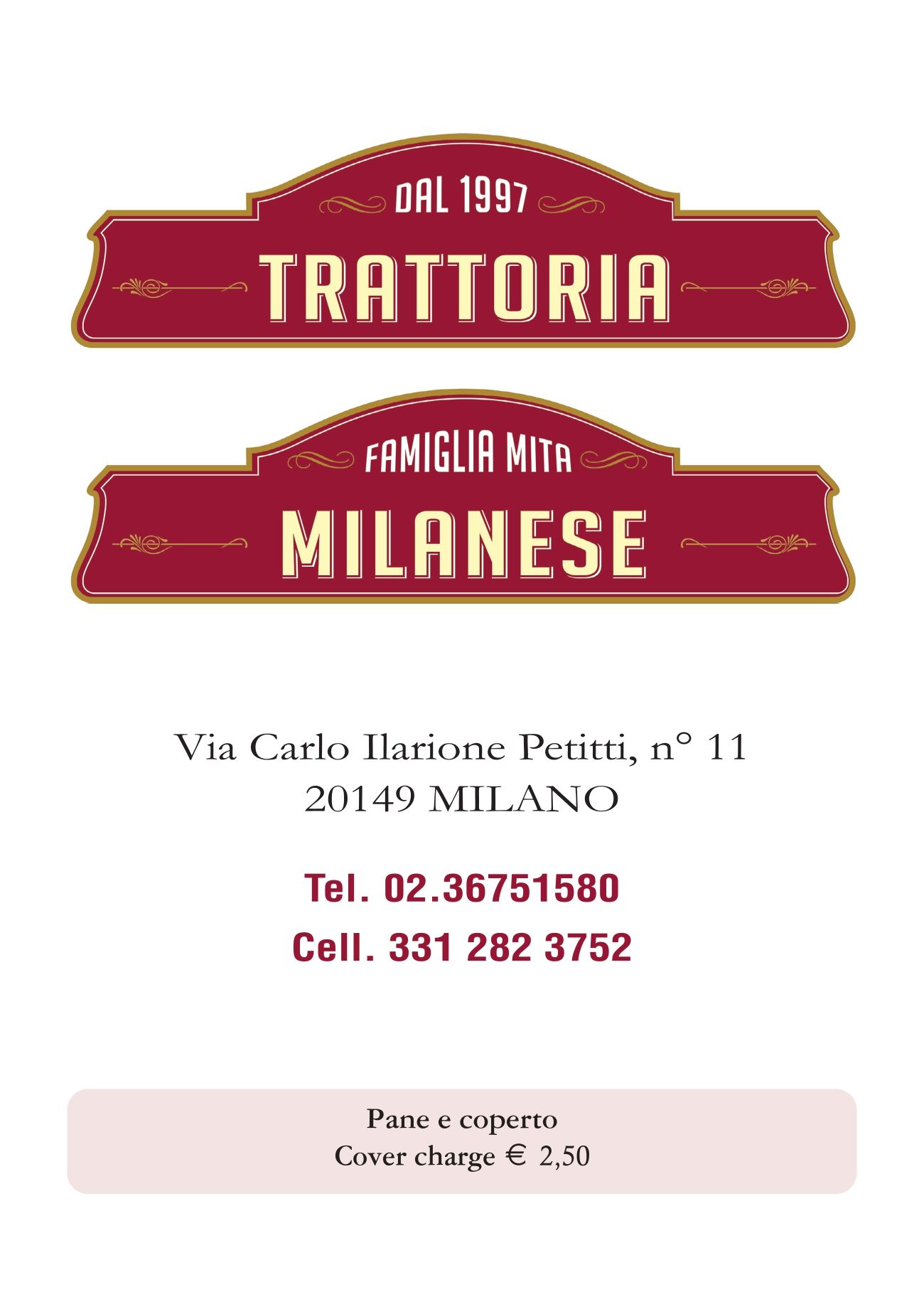 menù trattoria