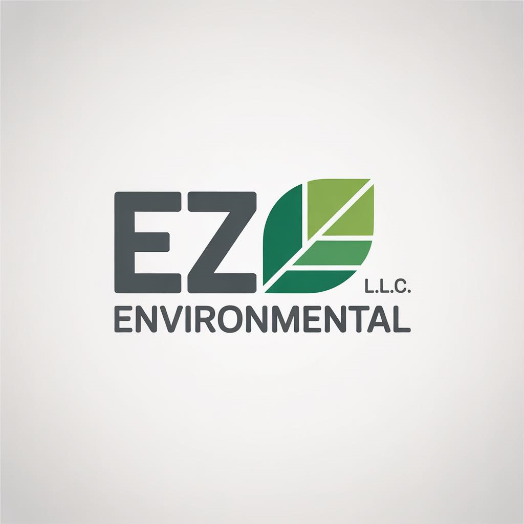 Gray and green EZ Environmental logo with a leaf.