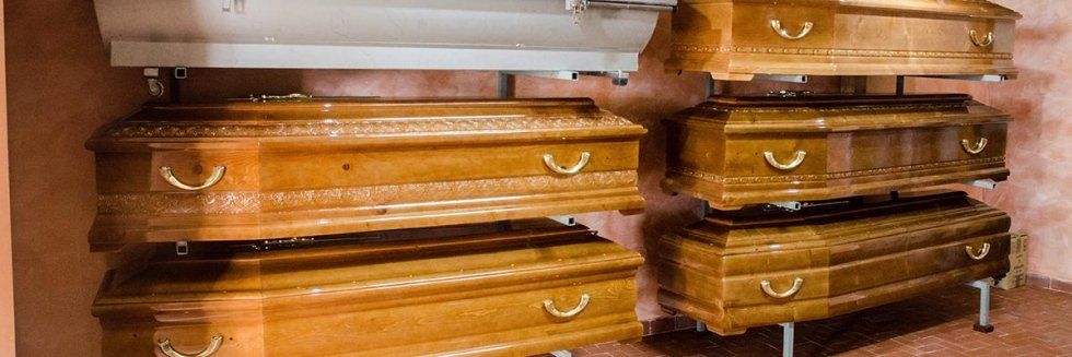 Showcase of coffins
