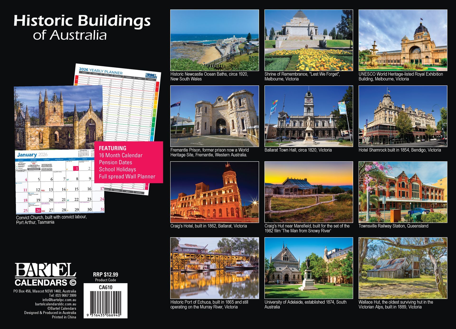 Calendar 2026 335x242mm Historic Buildings of Australia