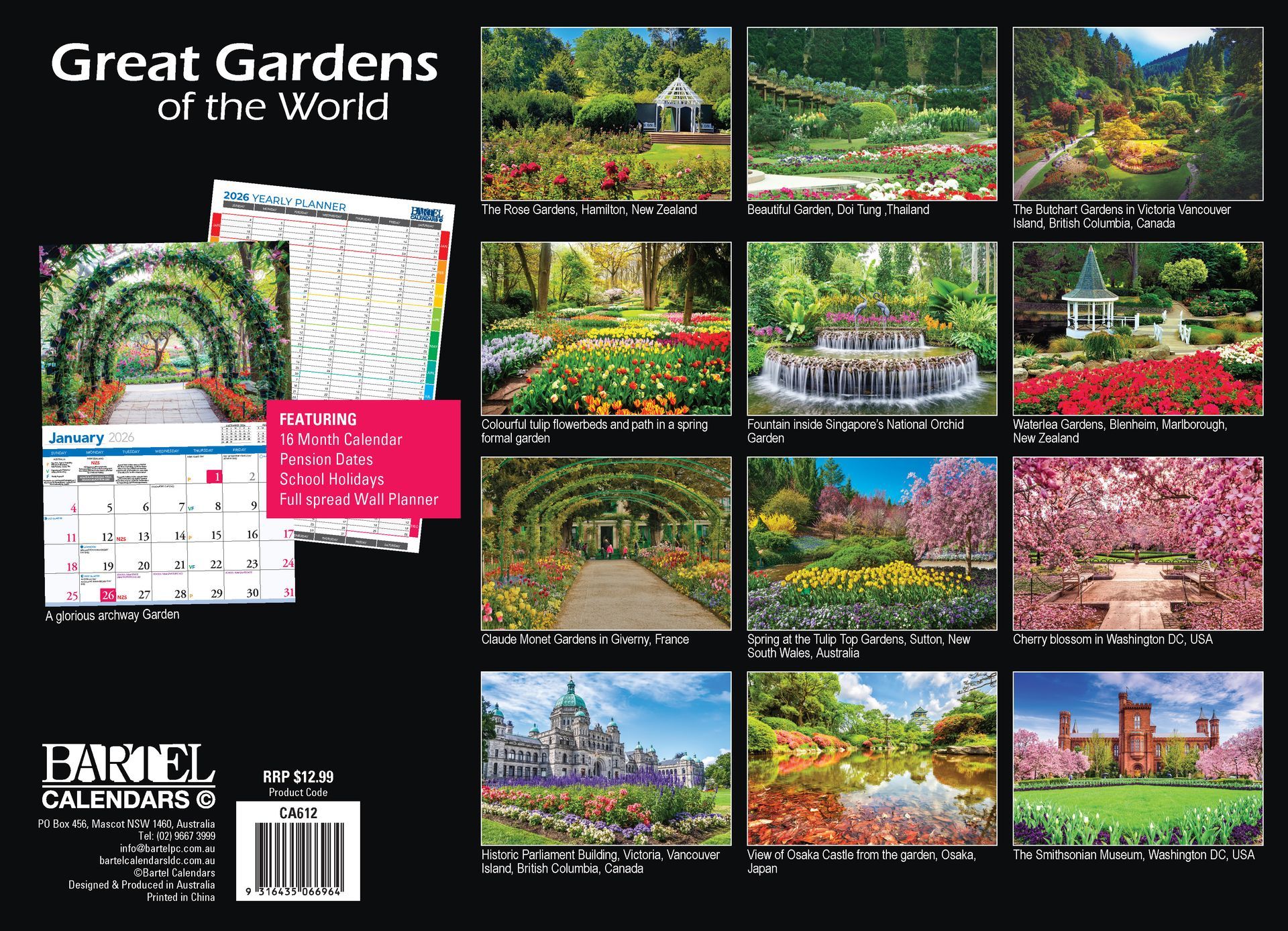 Calendar 2026 335x242mm Great Gardens of the World