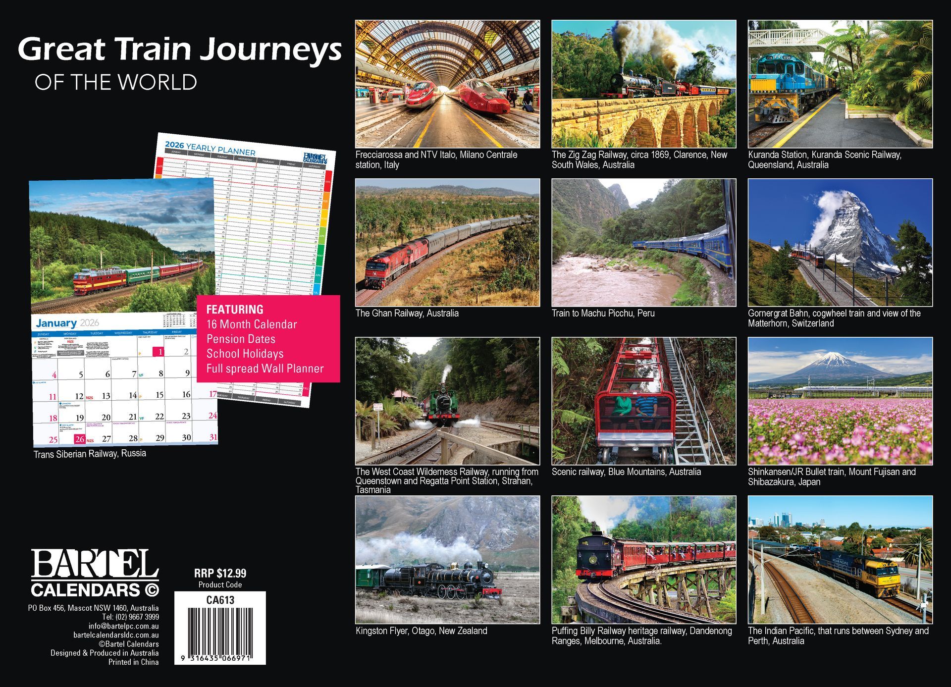 Calendar 2026 335x242mm Great Train Journeys of the World