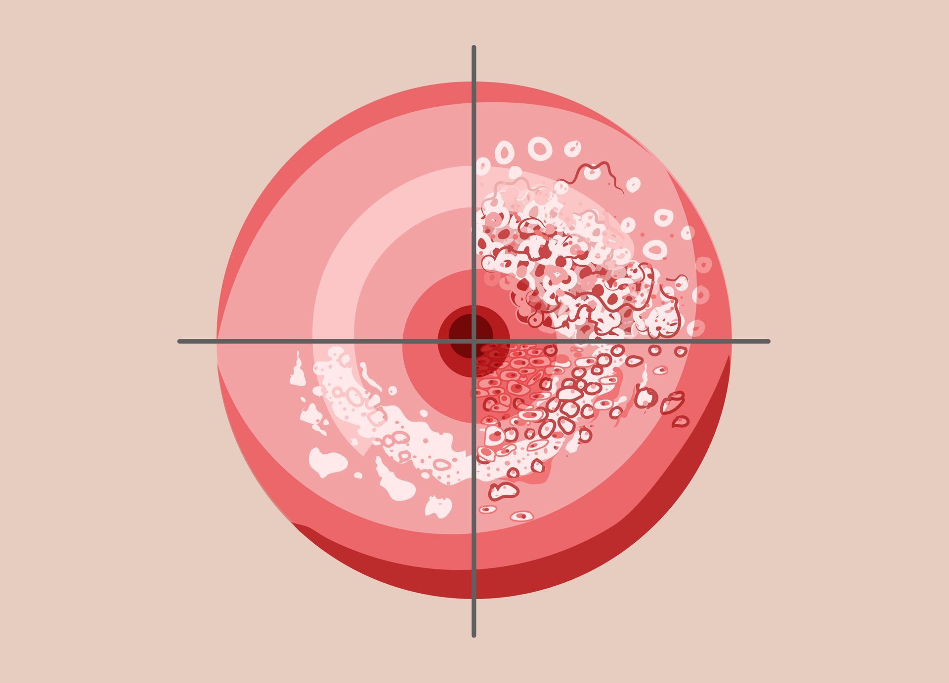 Eine Pixel-Art-Illustration eines Donuts mit einem Ziel in der Mitte.