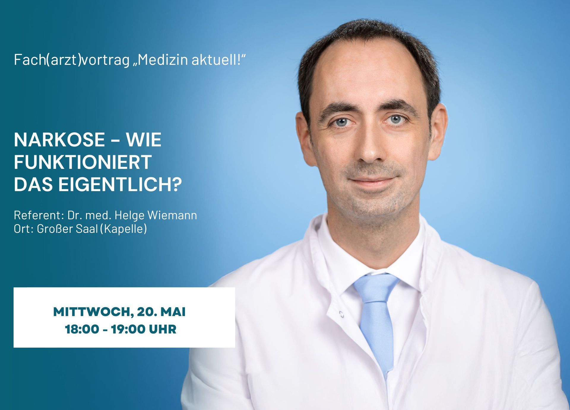 Flyer für einen medizinischen Vortrag über Divertikulitis-Operationen mit Dr. Roland Scherer am Mittwoch, den 22. April, von 18:00 bis 19:00 Uhr.