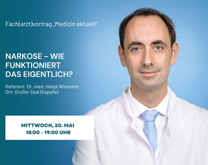 Ankündigung eines medizinischen Vortrags zum Thema Divertikulitis mit Dr. Roland Schener, Mittwoch, 22. April, 18:00–19:00 Uhr in der Kapelle.