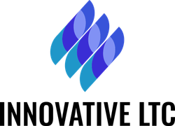 Logo for Innovative LTC: Abstract design of three overlapping, stylized blue and teal shapes with the text "INNOVATIVE LTC" below.