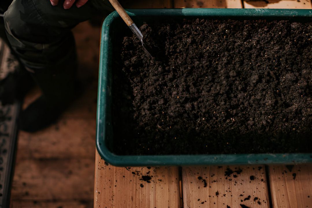 Tray filled with moist soil for planting, representing clay supply solutions for gardening.