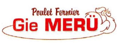 Un logo pour poulet fermier gie meru avec un poulet dessus.