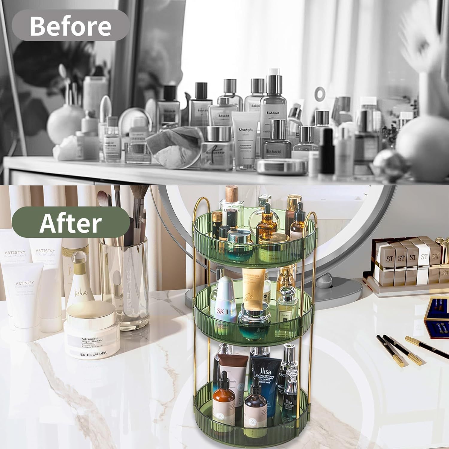 3 Tiear Green 360 Rotating Organizer