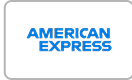 The american express logo is blue and white on a white background.