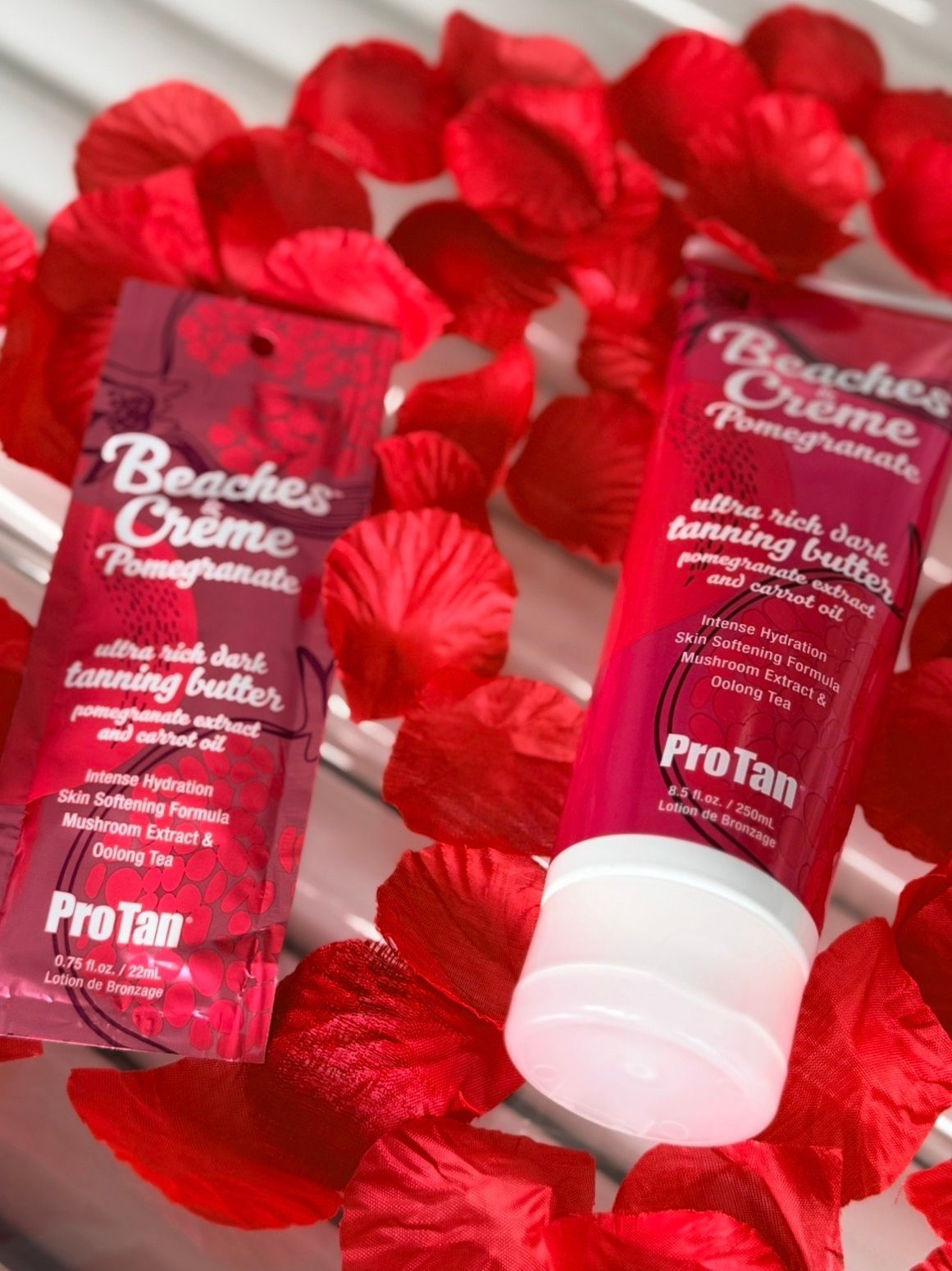 roses and sachets and bottles on sunbed