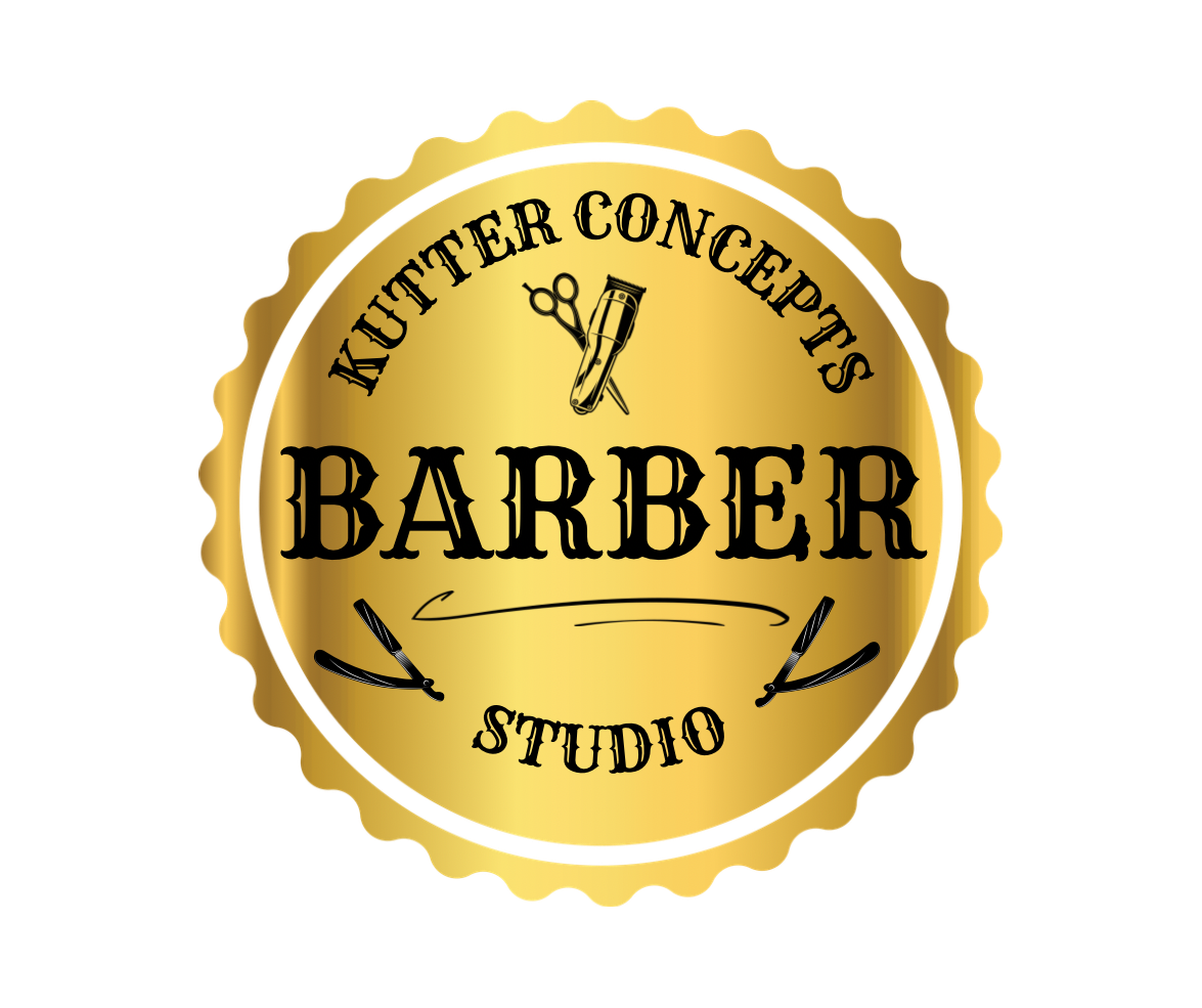 Logo for Kutter Barber Studio, black background, white text 