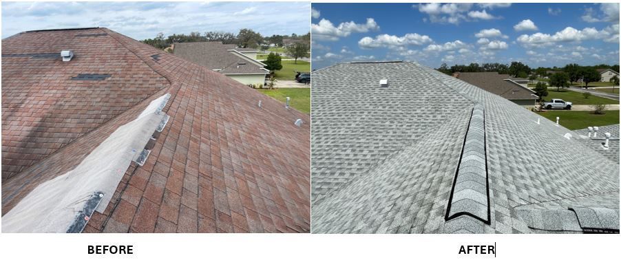 A before and after picture of a roof