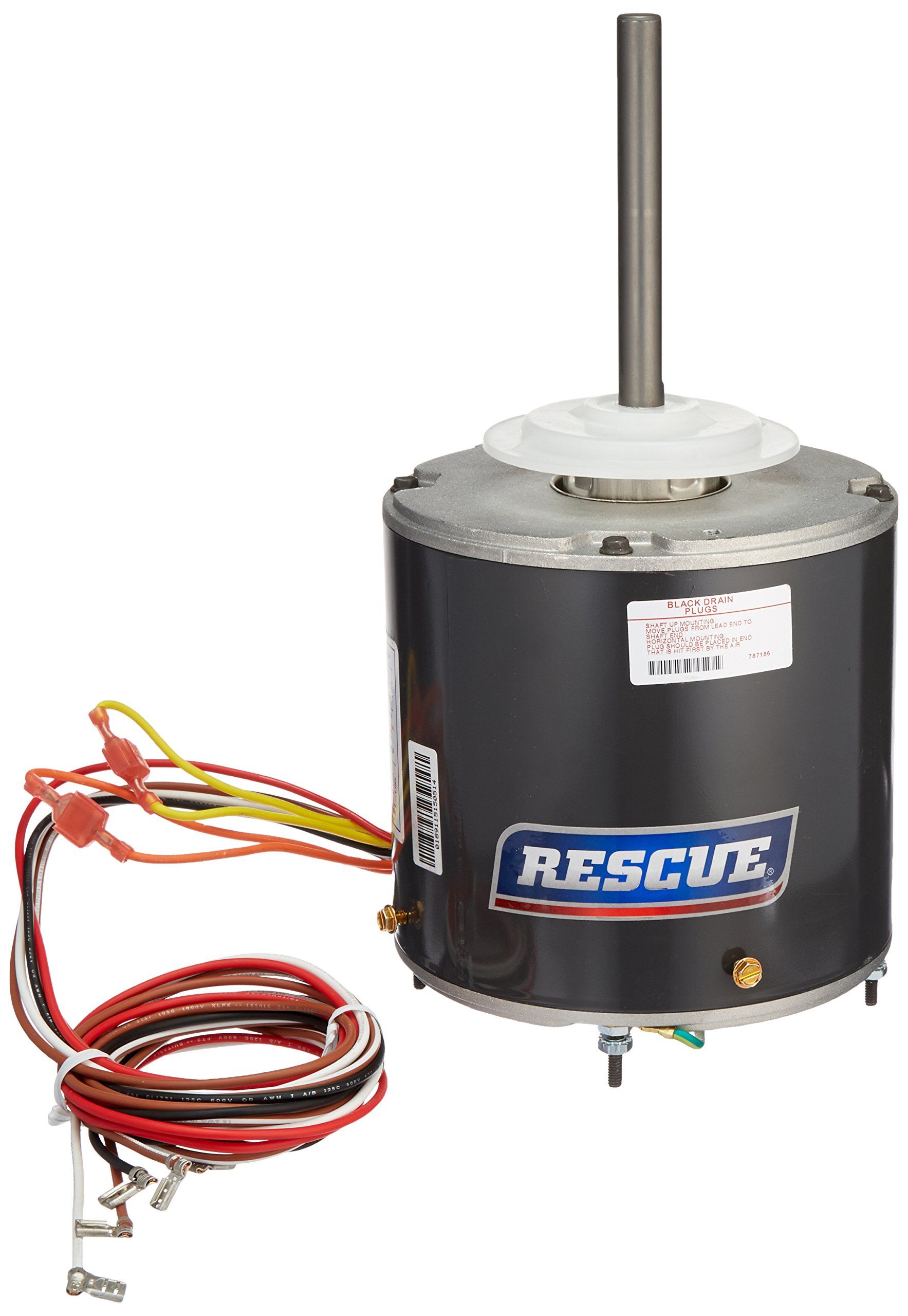 A rescue fan motor with wires attached to it on a white background.